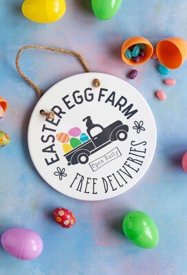 Easter Decorations for Indoor Use, Farmhouse Wall Decor, Small Round Ceramic Sign - image3